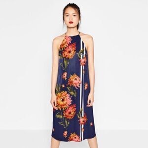 𝅺NWOT Zara SZ SM Trafaluc Halter Neck Floral Midi Dress